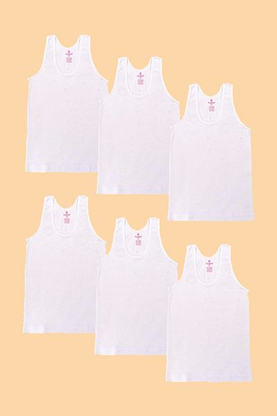 Ceylanoğlu Tricou cu bretele late din satin alb pentru fete, pachet de 6