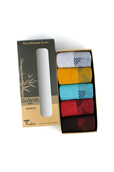 Go With 5'li Bambu Dikişsiz Renkli Yıkanmış Lastiksiz Ayağı Sıkmayan Kutulu Kadın Erkek Diyabetik Çorap 3065