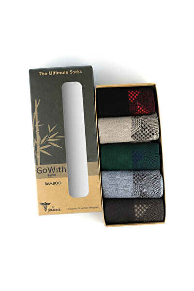 Go With 5'li Bambu Dikişsiz Renkli Yıkanmış Lastiksiz Ayağı Sıkmayan Kutulu Kadın Erkek Diyabetik Çorap 3065