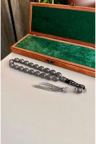 dergah tesbih Erzurum Oltu - Intense Silver Inlaid Mascot Beige, Special Stone for Fathers