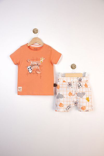 Miniworld Crew Neck Animal Figured Summer Short Sleeve Cotton Shorts Casual Baby Boy Suit
