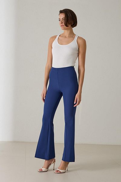 Setre Navy Blue Slim Fit Wide Leg Trousers