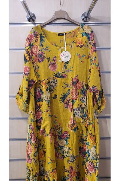 Park Moda Rochie italiană cu model de bujor lung de in