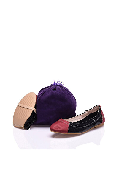 Foldy Hakiki Deri Renkli Bordo Katlanabilir Kadın Babet