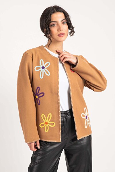 Hatun Atila Кашмирено яке HatunAtila Süzene с бродирани цветни мотиви 7677 Кафяво