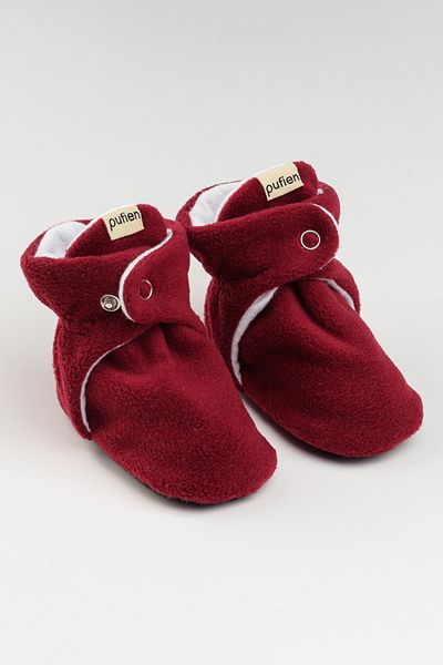 pufien Organic Cotton Lined, Baby First Step Shoes, Non-Slip Sole, Baby Slippers, Red Booties