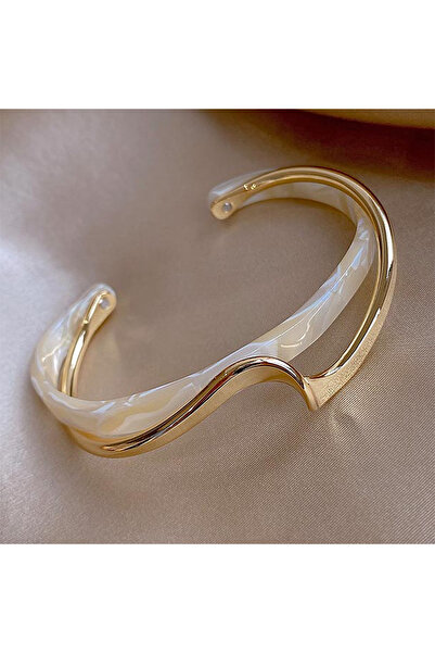 Choice أساور أكريليك ذهبية بيضاء منحنية معدنية أساور يد نسائية هندسية على شكل حرف C مفتوحة