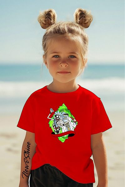 New Shine In Cart 6 and Above Purchases Get 1 T-Shirt as a Gift - Rick and Robot Printed Oversize Children's T-Shirt