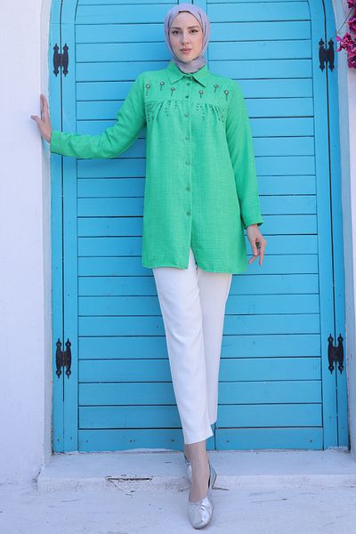 giyze Bead Detailed Shirt Green 673