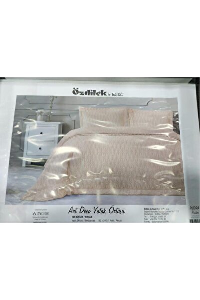 Özdilek Tek Kişilik Nakışlı Kadife Yatak Örtüsü Art Deco Pudra 180x240