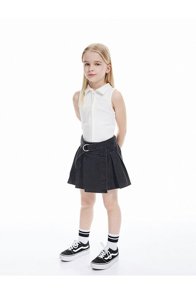 Koton Cotton Zipper Slim Fit Shirt Collar Sleeveless Crop Tank Top