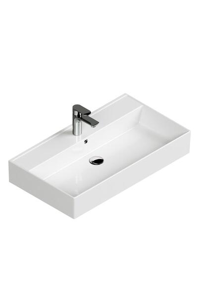 AQUA BAGNO Plan Tezgah Üstü Kare Lavabo , 80 x 45 cm., Beyaz