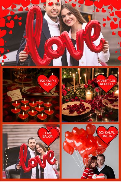 Baloncu Dede Red Heart Balloon Love Foil Balloon Set Heart Candle Dusty Rose Valentine's Day