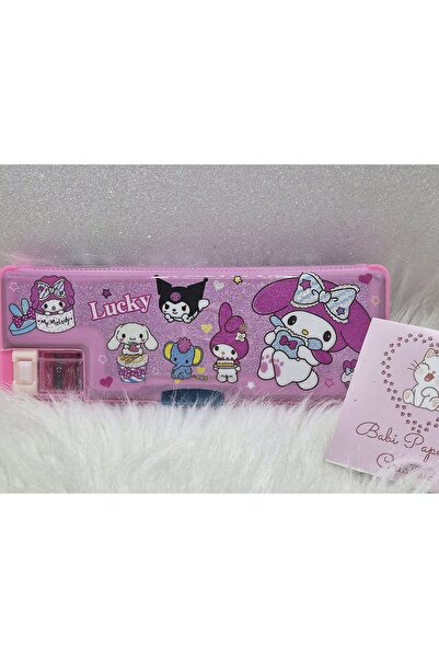 Besify Sanrio Kuromi My Melody Çift Taraflı Kalemtraşlı Simli Kapaklı Kalemlik Kalem Kutusu Kuromi Kalemlik