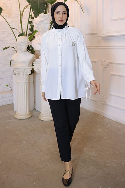 giyze Brooch Shirt Ecru 61639