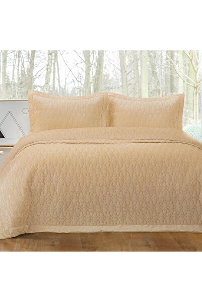 Özdilek Tek Kişilik Nakışlı Kadife Yatak Örtüsü Art Deco Bej 180x240