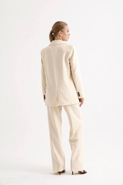 ENZOI Cream Blazer Jacket Palazzo Pants Suit