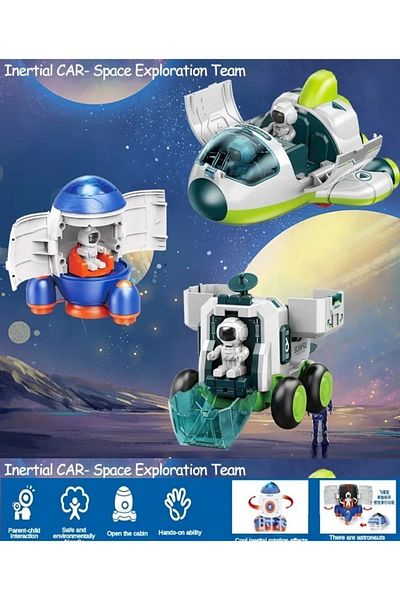 OYUNCAKSAHİLİ 3 Friction Unbreakable Space Shuttle Moon Vehicle Satellite Astronaut Figure 3 Pieces Missile Rocket Movable Science Set