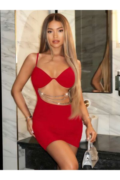 tümsek kadın iç giyim ZİNCİR DETAYLI ELBİSE