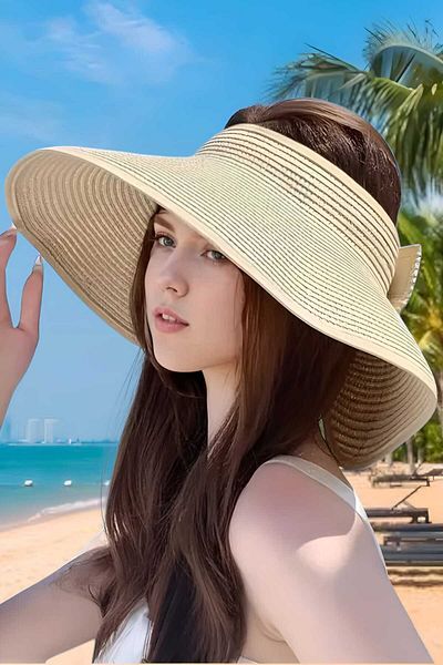 Mood Agenda Women's Summer Straw Bow Visor Hat Beach Hat