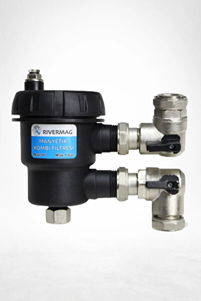 Rivermag Manyetik Kireç Önleyici Kombi Filtresi 3/4 Çelik Vanalı Tam Geçiş