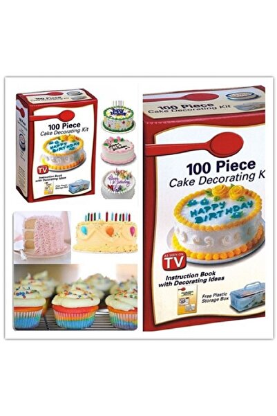 AS SEEN ON TV The cake decorating set contains 100 pieces.