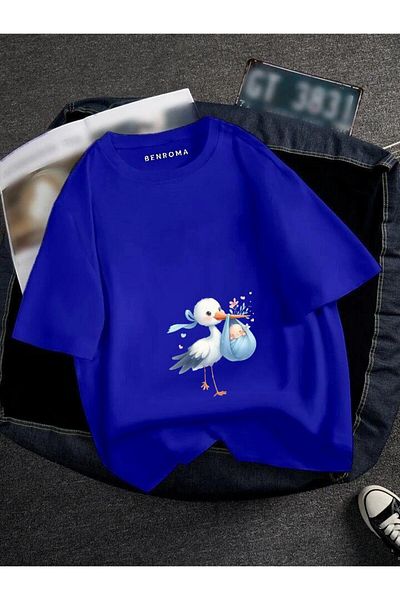 BENROMA Pregnant Blue Stork Printed T-Shirt