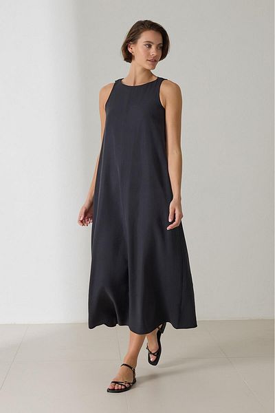 Setre Black Sleeveless Waist Belt Detailed Full Pattern Long Dress