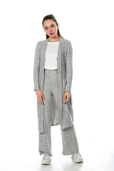 Louren Long Jacket 3-Piece Pajama Set – Gray Color
