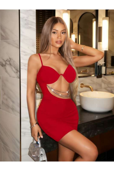 tümsek kadın iç giyim ZİNCİR DETAYLI ELBİSE