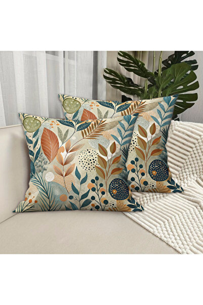 Ardizayn Listovi, Somot Tkanina 2'li Navlaka za jastuk 43x43 cm- Dvostrano Št...