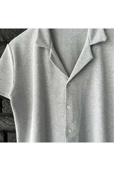 DAPHN New Season Men's Relaxed Fit Loose Gray Shirt & Shorts Set Double Combination Set