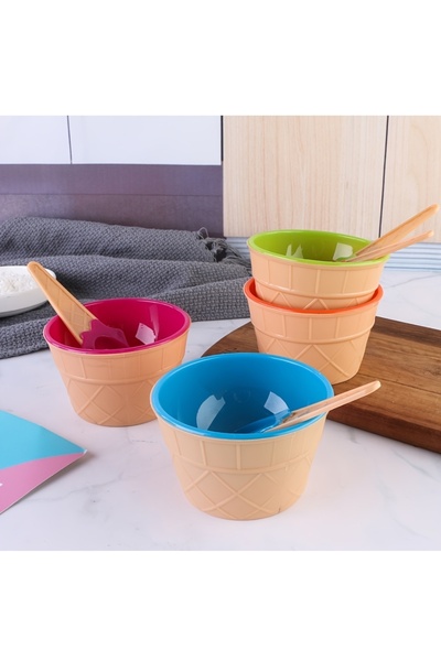 Other Set of 4 ice cream bowls and utensils, yogurt cups, and pancake bowls.