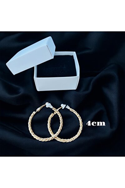 1PARÇAMAVİ Gold Color Thin Twist Model 4cm Clip-On Women's Earrings - Earring...