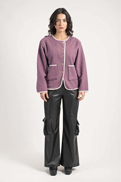 Hatun Atila Jachetă din țesătură cu paste ondulate HatunAtila 7699 violet