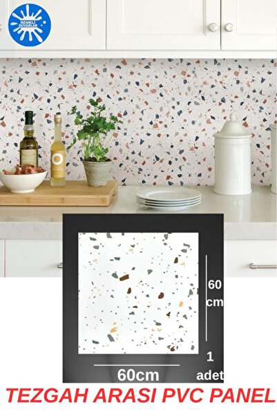 Renkli Duvarlar 60cmx60cm 1 adet Tezgah Arası Yapışkanlı PVC Duvar Paneli Kağıdı Benekli Beyaz Mutfak Kaplama 607