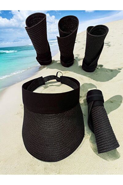 OWOW HAT Cırtlı Siyah Hasır Şapka