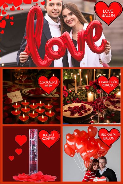 Baloncu Dede Red Heart Balloon Love Foil Balloon Heart Candle Confetti Dusty Rose Year of Meeting Valentine's Day