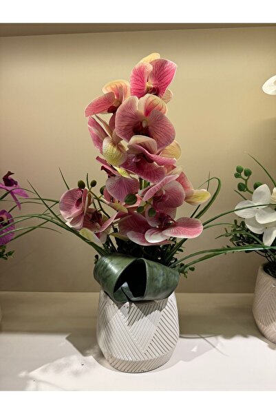 TASARIMHMODA Yapay Orkideli Beton Vazo No:3