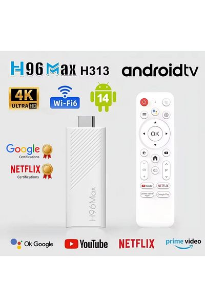 h96max H313 Mini 4K Tv Stick Android 14 Smart Box 2Gb 16Gb Wifi6 Google Voice Command Netflix