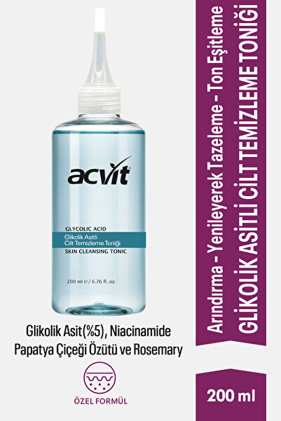 Acvit Glikolik Asitli Cilt Temizleme Toniği Leke Karşıtı, Ton Eşitleyici, Arı...