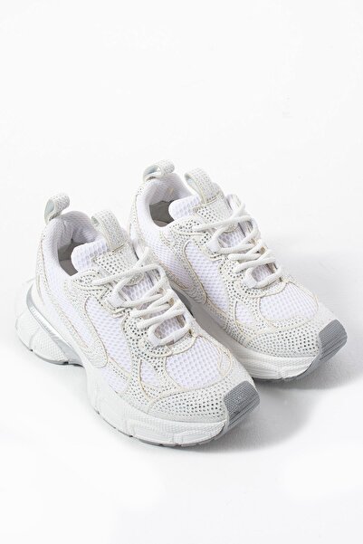 Seniorah White Suede and Stone Detailed Women's Sports Shoes