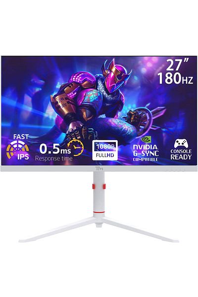 Twisted Minds TMA27FHD180IPS 27 Inch Gaming Monitor, FHD, 180Hz IPS, 1ms, HDMI 2.1, HDR400, Adjustable Stand White