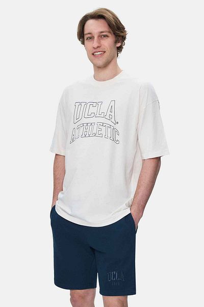UCLA Tricou oversize pentru bărbați WEBSTER Bone Color Crew Neck imprimat