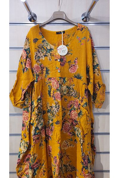 Park Moda Rochie italiană cu model de bujor lung de in