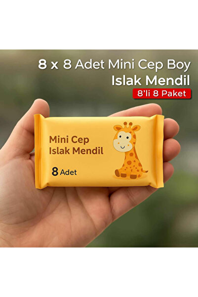 ARVALE 64 Yaprak ( 8 Paket )taşınabilir Mini Islak Mendil Taşınabilir Cep Çan...