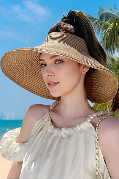 Mood Agenda قبعة الشاطئ الصيفية للنساء من القش بفيونكة