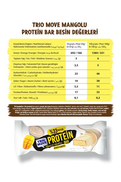 TrioMove Protein Bar with Mango and Yogurt - 33% Protein, 50 g X 9 Units