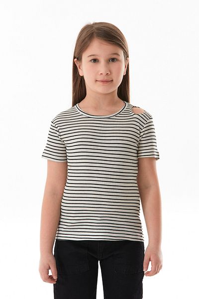 Fulla Moda Striped Girl's T-Shirt with Shoulder Window Detail