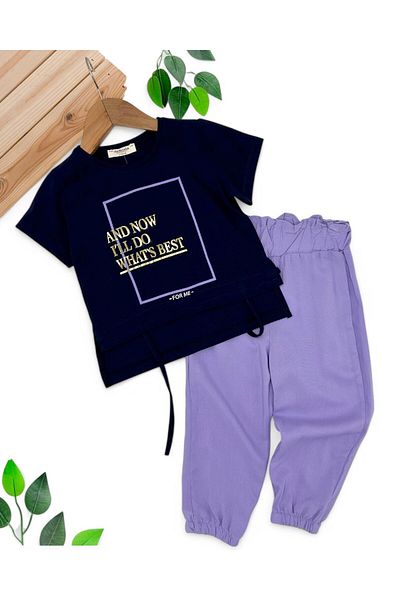 VOY KİDS Girl's Summer Muslin Pants and Long Back T-Shirt 2-3-4-5-6 Years Old Bottom Top Set